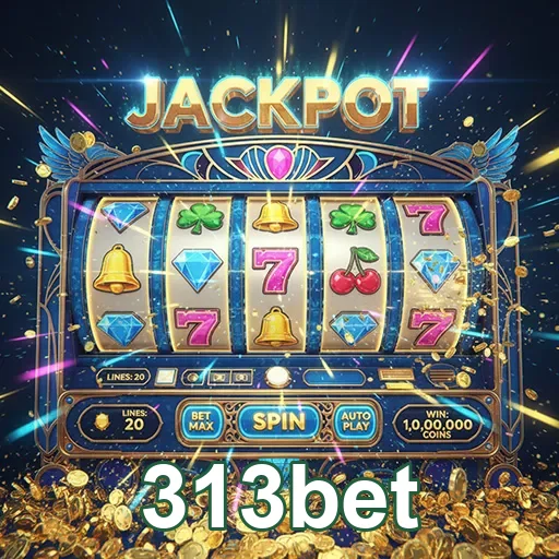 Imagem de um caça-níqueis com tema de cassino, promovendo 313bet Slots